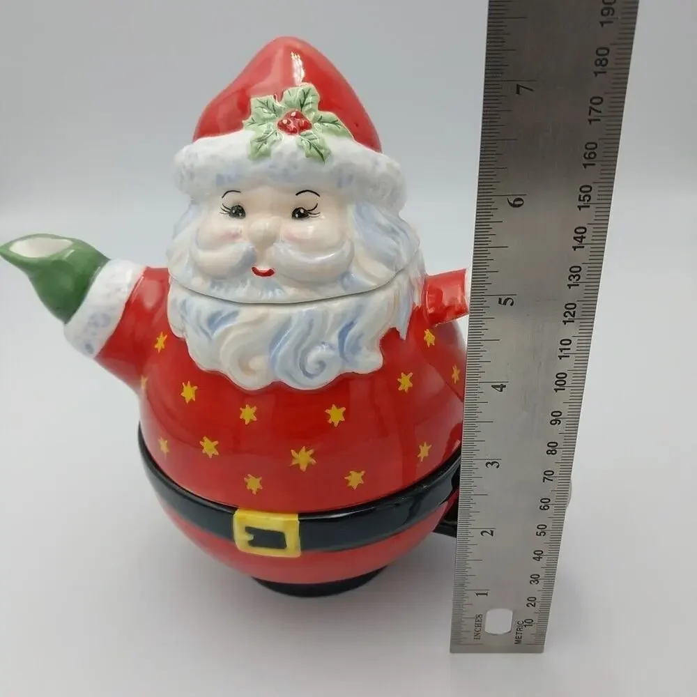 Traditions Holiday Celebration Santa Claus Tea‎ Pot Cup Combo Vtg Christmas